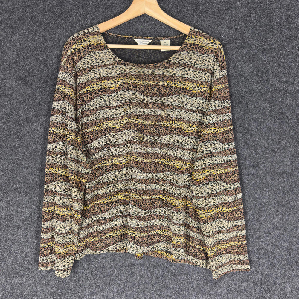 Laura Ashley Blouse Women 2X Plus Gray Animal Print Long Sleeve Round Neck